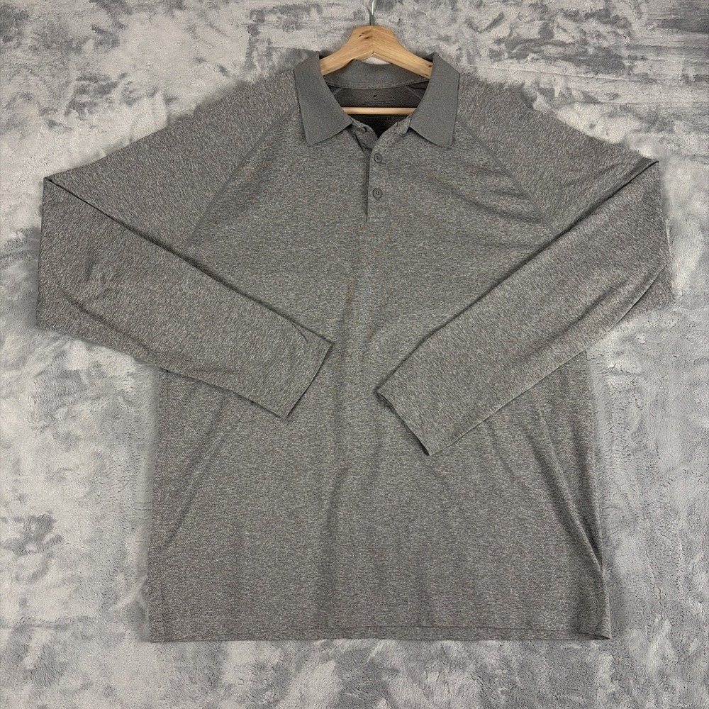 Fabletics Men's Gray Long Sleeve Polo Shirt Size XL Nylon Blend